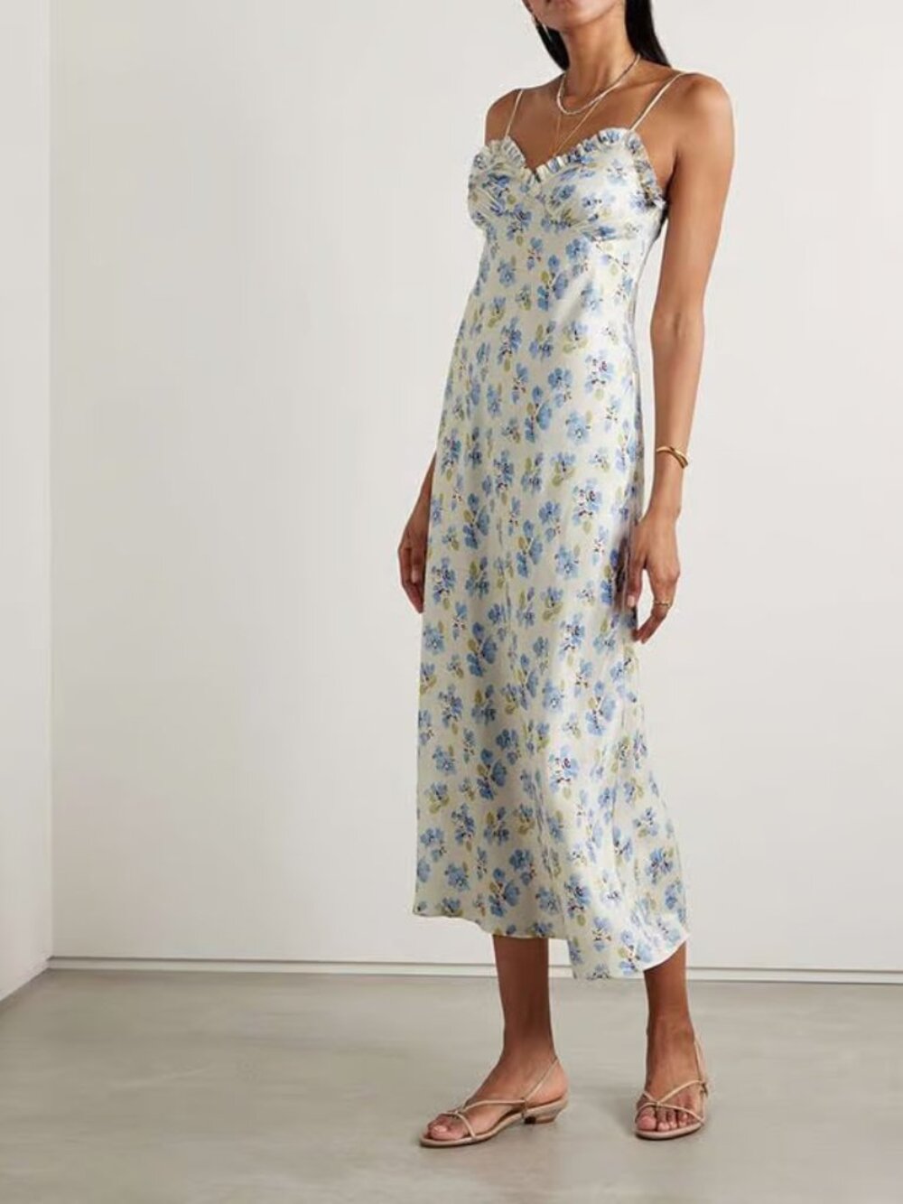 Doen NWOT Sandia Floral Ruffle Silk Blend Twill Midi Dress 2 - Picture 3 of 9